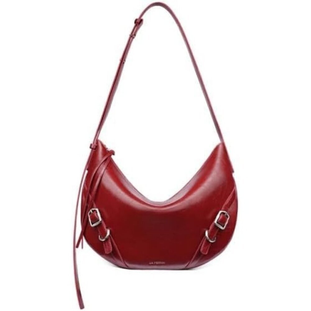 Women Lava Red  Soft Leather and polyester Hobo Bag with Adjustable Strap